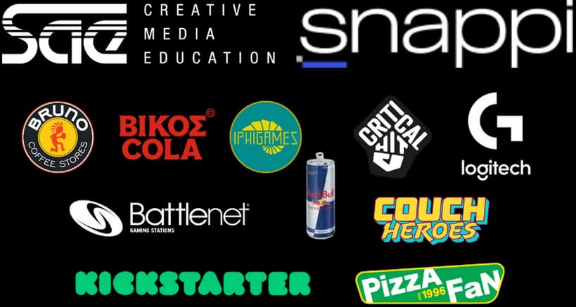 Sponsors: Brudo Coffee, ΒΙΚΟΣ COLA, Iphigames, Battlenet, Red Bull, Couch Heroes, Kickstarter, Pizza Fan